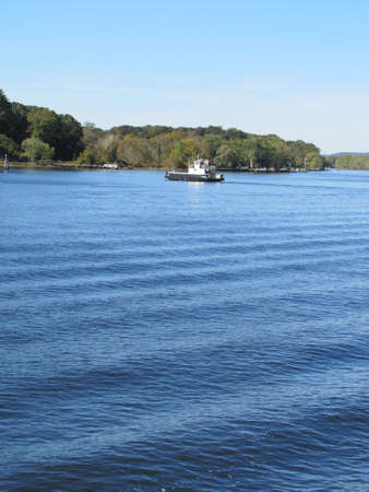 a boat in Connecticut riverの写真素材
