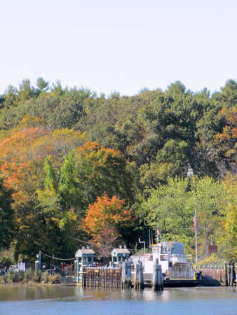 a boat on the harbor of Connecticut river at autumnの写真素材