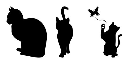 Silhouettes of cats on a white background. Vector illustration.の写真素材