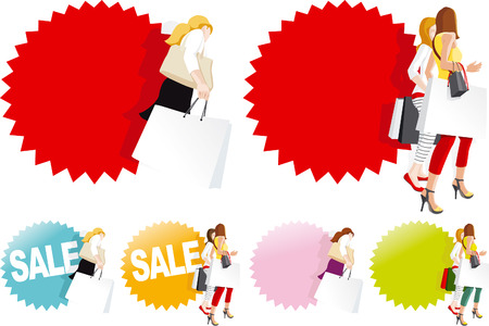 Fashionable shopping women in store, Sale sign  のイラスト素材