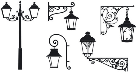 Iron wrought lanterns with decorative ornaments  Vector illustrationのイラスト素材