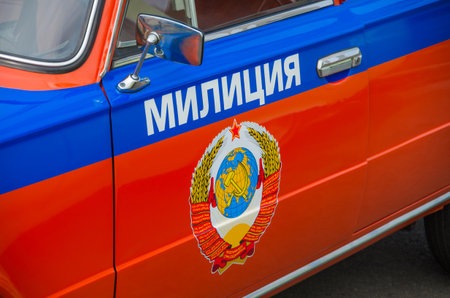 Retro car traffic police state of the Soviet Union's 1980 release.のeditorial素材