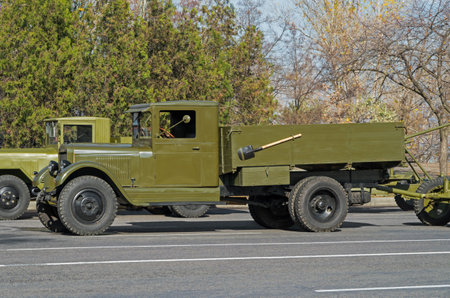 DNEPROPETROVSK, UKRAINE - October 29, 2013: Reconstruction of forcing Dnieper River 152 Guards...