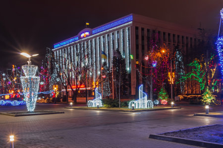 Christmas lighting at the park area on the night of the baptism in January 2014.のeditorial素材