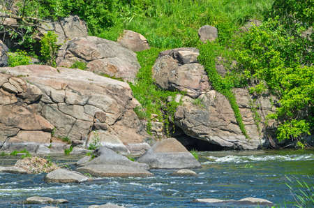 The river flowing through the town in the spring in early May.の写真素材
