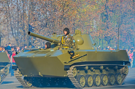 Dnepropetrovsk, Ukraine - October 29, 2013: Reconstruction of crossings Dnieper River 152 Guards...