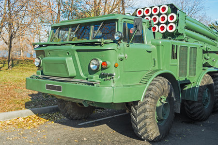 Soviet multiple launch rocket system "Hurricane", chassis ZIL-135のeditorial素材