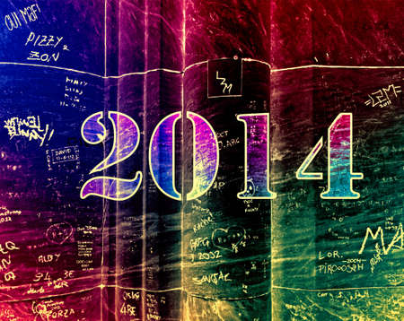 2014 grunge lettering  on a marble wallの写真素材