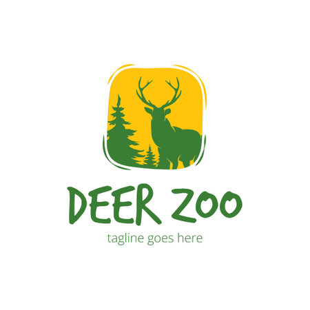Deer Zoo Logo Design Template with deer icon and forest. Perfect for business, company, mobile, app, zoo, etc.のイラスト素材