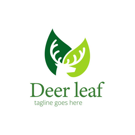 Deer Leaf Logo Design Template with deer icon and leaf. Perfect for business, company, mobile, app, zoo, etc.のイラスト素材