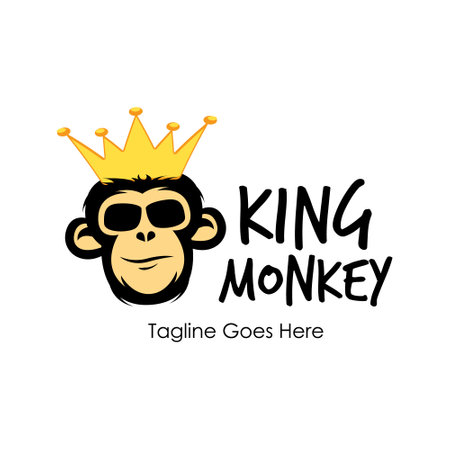 King Monkey Logo Design Template with monk icon and crown. Perfect for business, company, mobile, app, etcのイラスト素材
