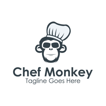 Chef Monkey Logo Design Template with monk icon and hat chef. Perfect for business, company, mobile, app, etcのイラスト素材