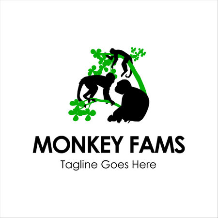 Monkey Fams Logo Design Template with monk icon and fams. Perfect for business, company, mobile, app, etcのイラスト素材