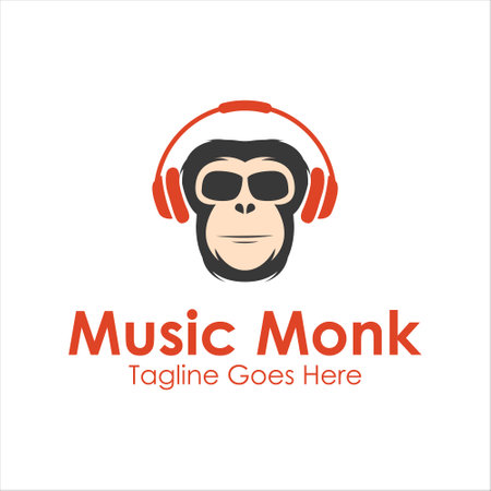 Music Monk Logo Design Template with monk icon and headset. Perfect for business, company, mobile, app, etcのイラスト素材