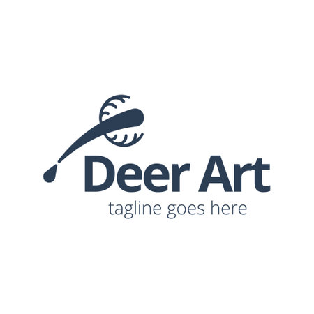 Deer Art Logo Design Template with deer icon and pen. Perfect for business, company, mobile, app, zoo, etc.のイラスト素材