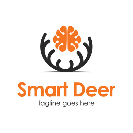 Smart Deer Logo Design Template with deer icon and a brain. Perfect for business, company, mobile, app, zoo, etc.のイラスト素材