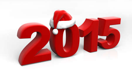 2015 digits with santa hat isolated on whiteの写真素材