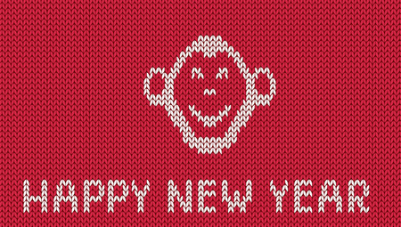 Scandinavian style new year greeting  knitted pattern with monkeyのイラスト素材