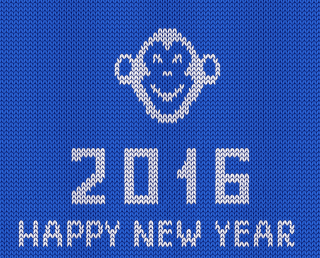 Scandinavian style new year blue greeting  knitted pattern with monkeyのイラスト素材