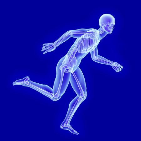 X-ray anatomy of a running man with visible skeletonの写真素材
