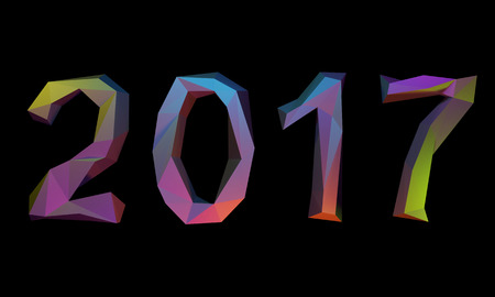 polygonal numbers 2017 new year isolated on a black backgroundの写真素材