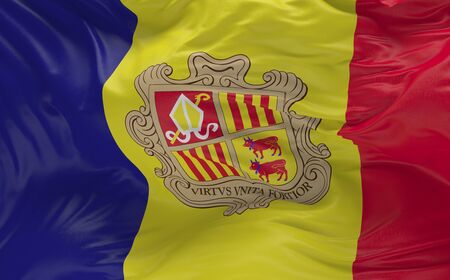 National Flag of the Andorra waving in the wind 3d renderの写真素材