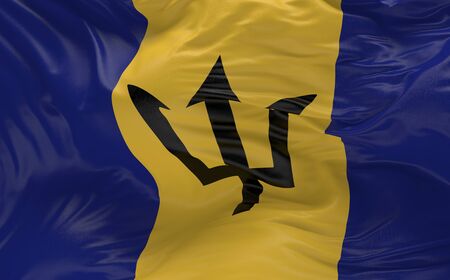 National Flag of the Barbados waving in the wind 3d renderの写真素材