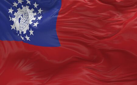 National Flag of the Myanmar waving in the wind 3d renderの写真素材