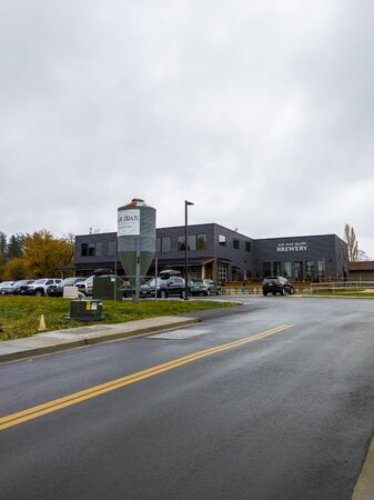 San Juan Island, WA / USA - November 9th, 2019: Exterior view of San Juan Island Brewery in Friday Harbor.のeditorial素材