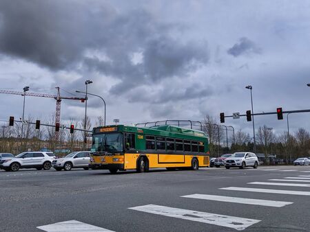 Woodinville, WA / USA - circa February 2020: View of a King County Metro bus training a new driver...