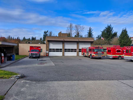 Kirkland, WA / USA - circa March 2020: View of Kirkland Fire Station 27, located off NE 132nd Street...