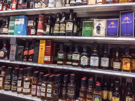 Woodinville, WA / USA - circa February 2020: View of a liquor shelf inside of a Target grocery store.のeditorial素材