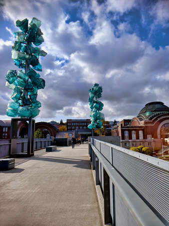Tacoma, WA / USA - October 26th, 2019: View of the sky bridge leading to the Tacoma Museum of Glass.