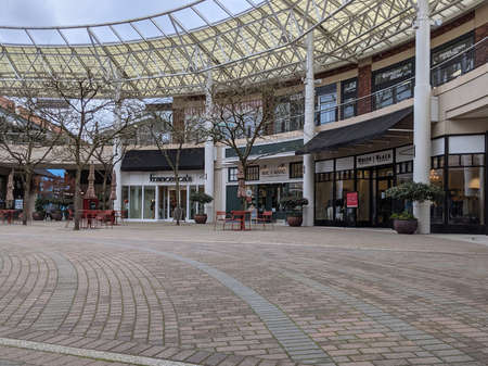 Redmond, WA USA - circa March 2021: Street view of the central shopping area of Redmond Towncenter downtown.のeditorial素材