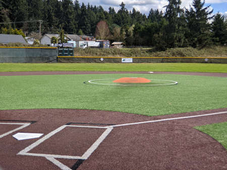 Woodinville, WA USA - circa April 2021: View of an empty baseball field at Northshore Athletic...