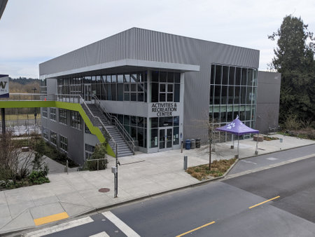 Bothell, WA USA - circa April 2021: High angle view of the Activities and Recreation Center building...