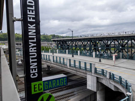 Seattle, WA USA - circa May 2021: View of car entering the parking garage at CenturyLink Field Event...