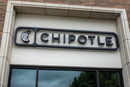 Kirkland, WA USA - circa July 2021: Low angle view of a Chipotle Mexican fast casual food establishment.のeditorial素材