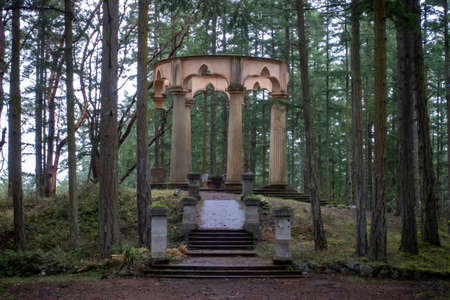 Friday Harbor, WA USA - circa November 2021: Beautiful view of the McMillian Mausoleum on a rainy,...