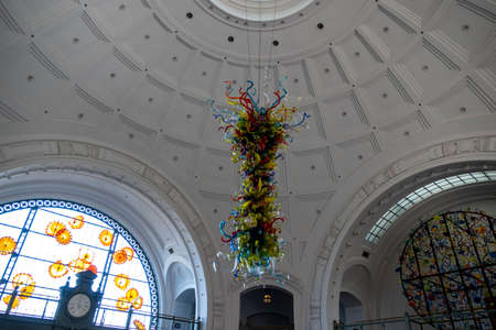 Tacoma, WA USA - circa August 2021: Beautiful view of glass sculptures from the Museum of Glass...