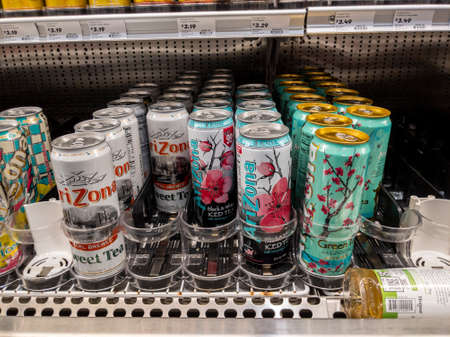 Mill Creek, WA USA - circa May 2022: View of tall cans of Arizona Iced Tea for sale inside a Town and Country grocery store.のeditorial素材