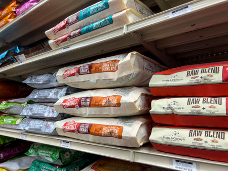 Seattle, WA USA - circa June 2022: Close up view of dry dog food for sale inside a Pet Pros store