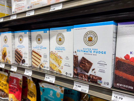 Mill Creek, WA USA - circa November 2022: Selective focus on gluten free baking mixes for sale...