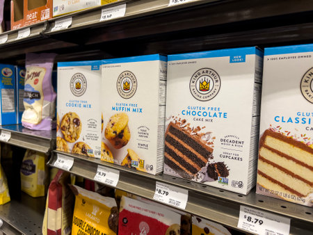 Mill Creek, WA USA - circa November 2022: Selective focus on gluten free baking mixes for sale...