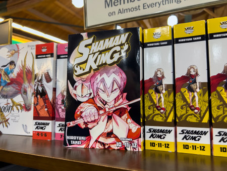 Bellevue, WA USA - circa July 2022: Close up, selective focus on Shaman King manga for sale inside a Barnes and Nobleのeditorial素材