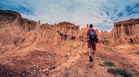 A man walking to canyon, Sao Din Nanoi, Nan, Thailandの写真素材
