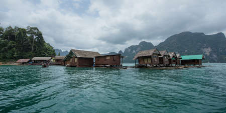 The floating resort inn at Chiew Lan, Ratchaprapa Dam, Surathani, Thailandのeditorial素材
