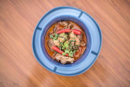 Thai food, Pha Naeng Moo, pork cook with red curry powder and coconut milk one of the common traditional food of middle part of Thailand.の写真素材