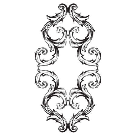 Vintage baroque frame scroll ornament engraving border floral retro pattern antique style acanthus foliage swirl decorative design element filigree calligraphy vector | damask - stock vectorのイラスト素材