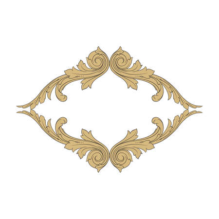 Vintage baroque frame scroll ornament engraving border floral retro pattern antique style acanthus foliage swirl decorative design element filigree calligraphy vector | damask - stock vectorのイラスト素材